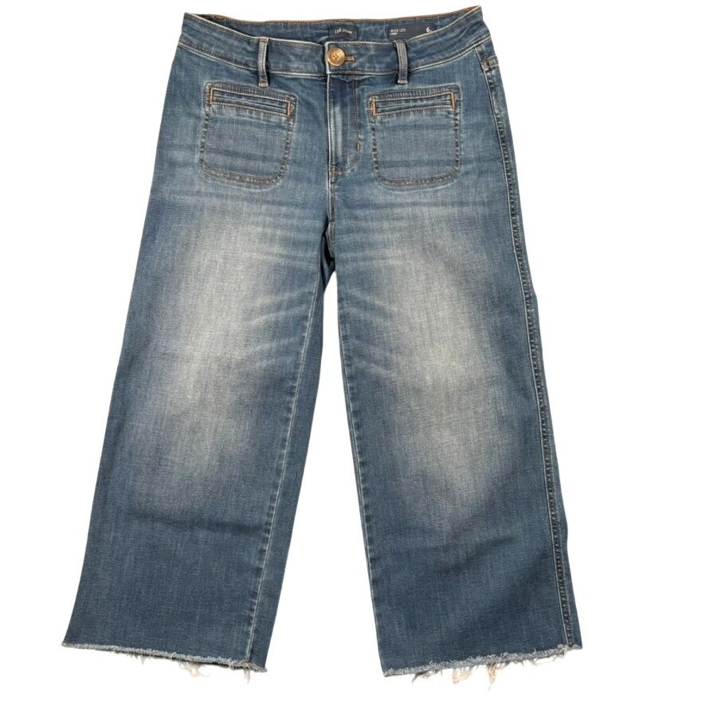 J. Jill Wide Leg Cropped Jean Capri 6P Blue Raw Hem Stretch Nautical Coastal